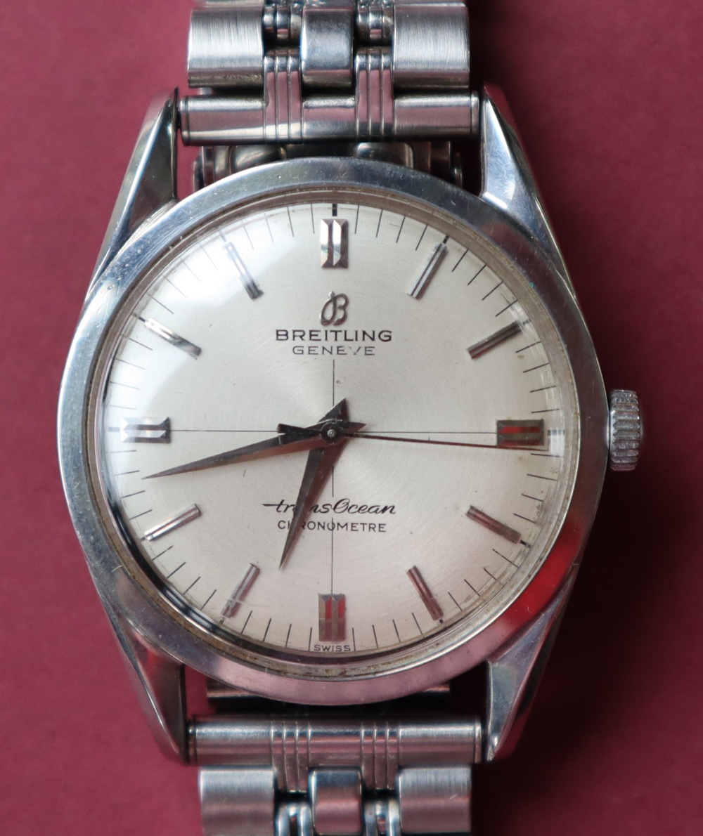 A gentleman's stainless steel Breitling TransOcean Chronometer wristwatch with a silvered dial and - Image 2 of 7