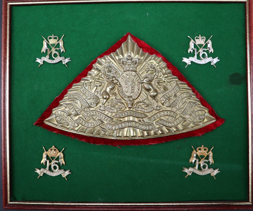 A reproduction 17th Lancers Lance Cap plate mounted with Or Glory cap badges together with a - Image 3 of 4