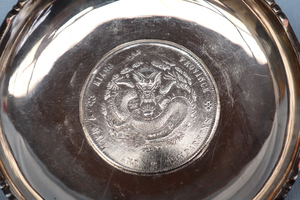 Chinese silver - A set of three Waikee sterling silver pin trays each set with a coin to the base, - Image 3 of 6