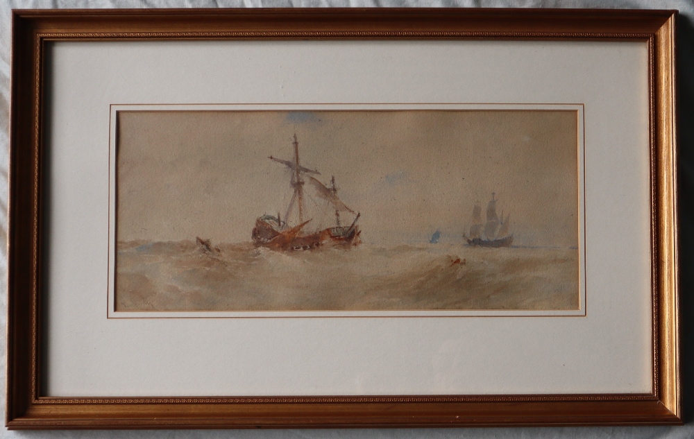 In the style of T B Hardy Boats on a choppy sea Watercolour Bears a signature 19 x 45cm - Bild 3 aus 4