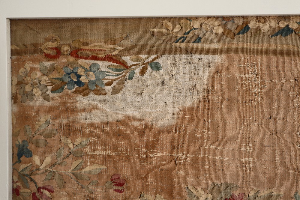 An 18th century French Aubusson medallion pastoral tapestry with a floral swag border, - Image 6 of 8