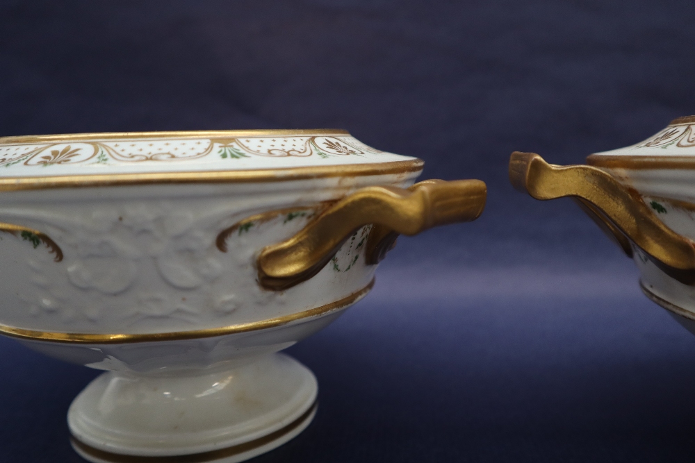 A pair of Swansea porcelain sauce tureens, covers and stands, with moulded lids and borders, - Image 8 of 12