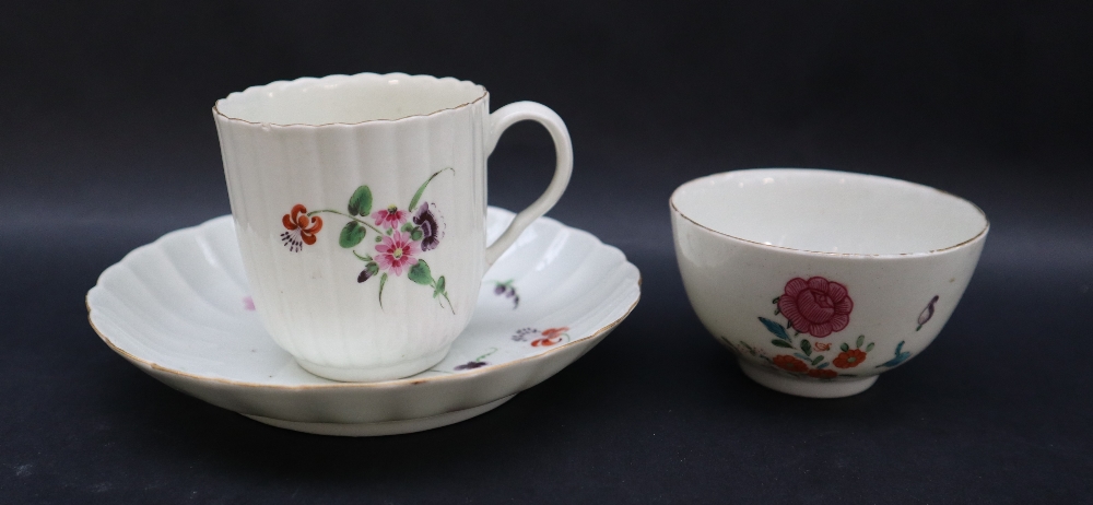A First period Worcester fluted coffee cup and saucer of vertically fluted form,