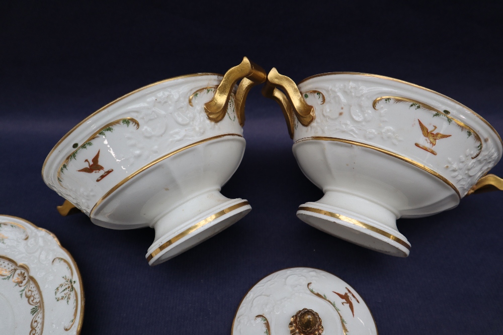 A pair of Swansea porcelain sauce tureens, covers and stands, with moulded lids and borders, - Image 7 of 12