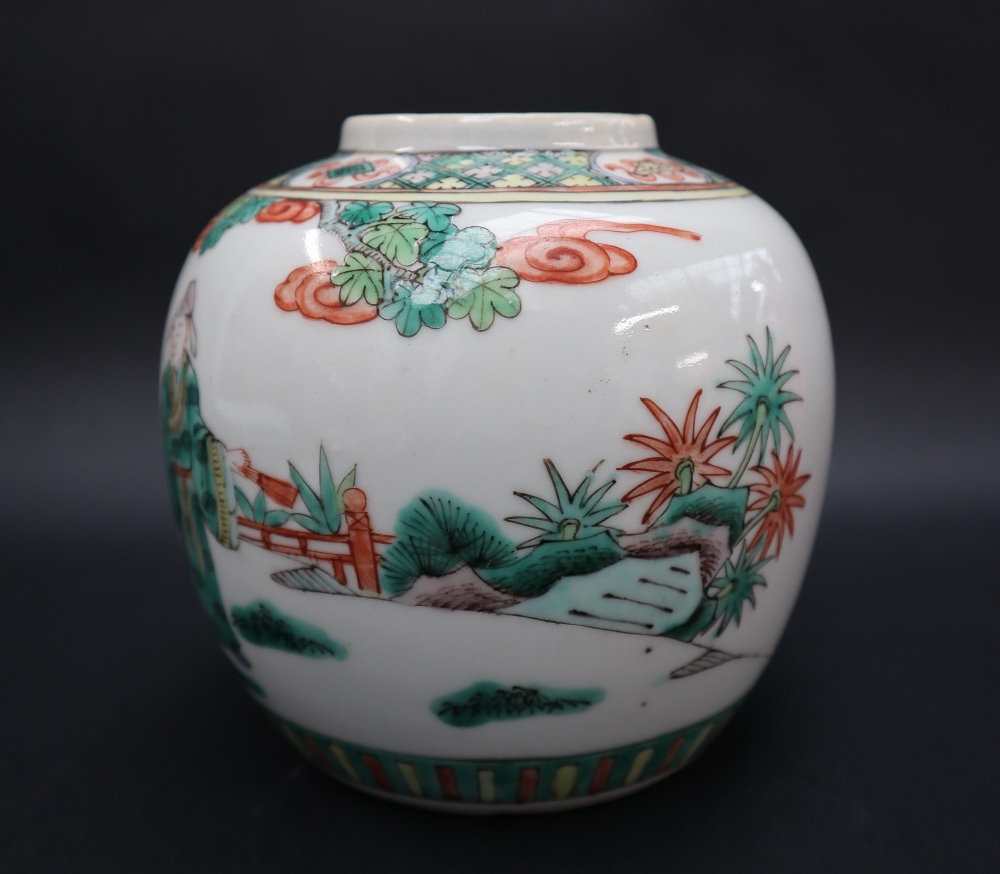 A Chinese Famille Verte porcelain vase and cover, the domed cover with a dog of foo finial, - Image 7 of 11