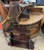 A 19th century corner washstand together with a bergere elbow chair,