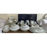 A Coalport Geneva pattern part tea and dinner set including tureens and covers, dinner plates,