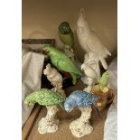 A pair of Royal Worcester budgerigars 2664 together with other large model birds
