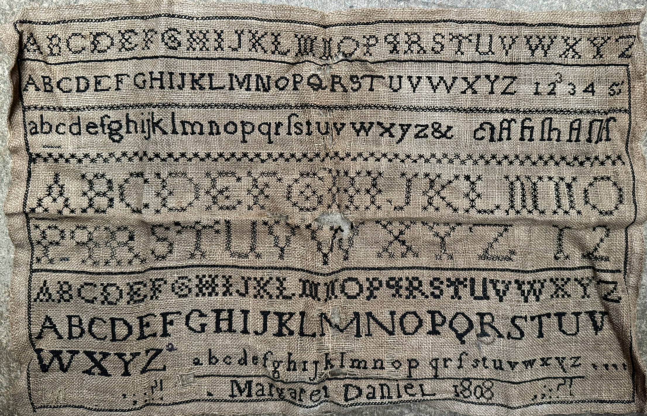 An early 19th century alphabetical sampler for Margaret Daniel 1808 together with postcards, - Image 14 of 19