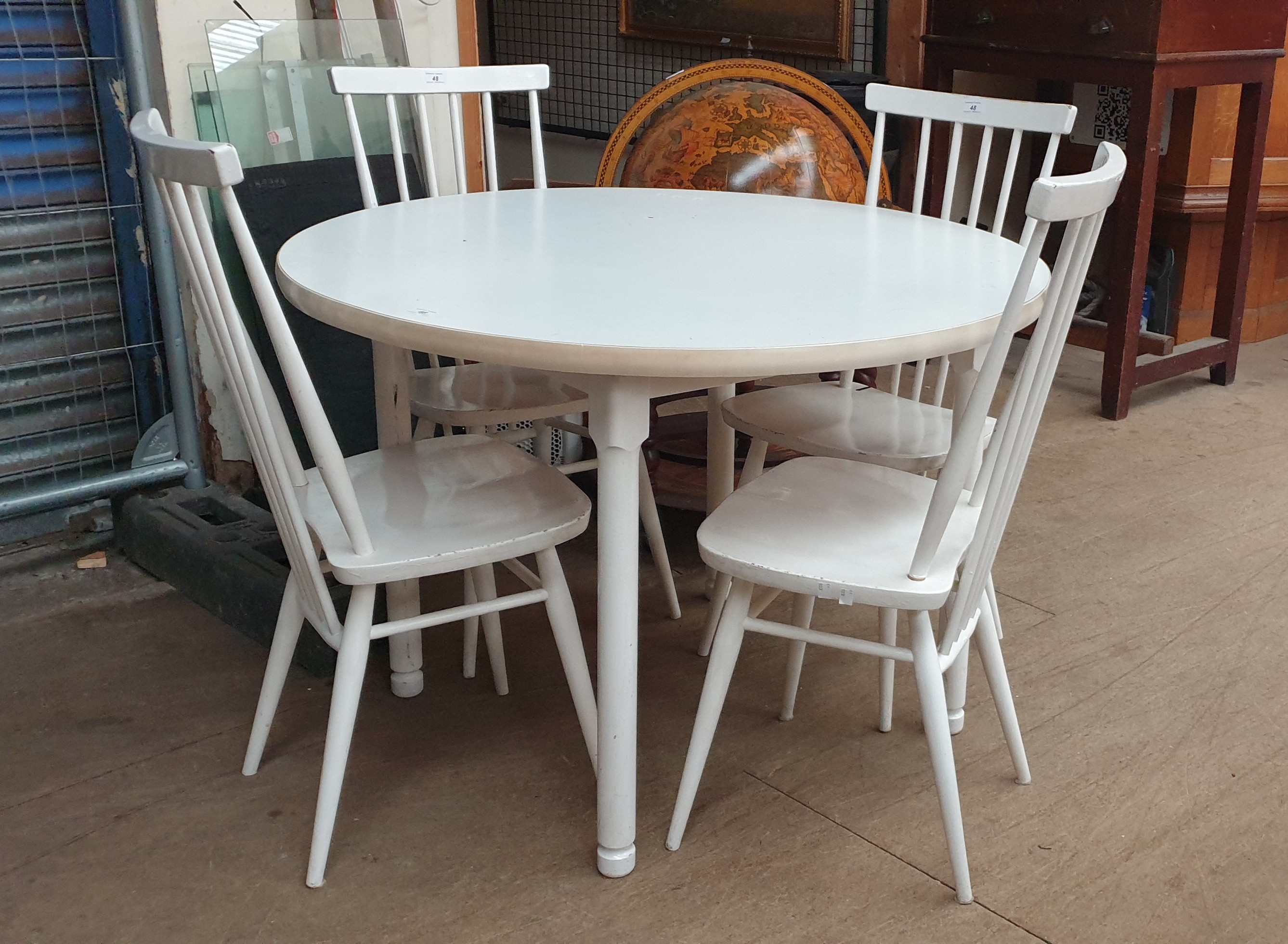 A mid 20th century white painted dining table and four chairs - Image 2 of 3