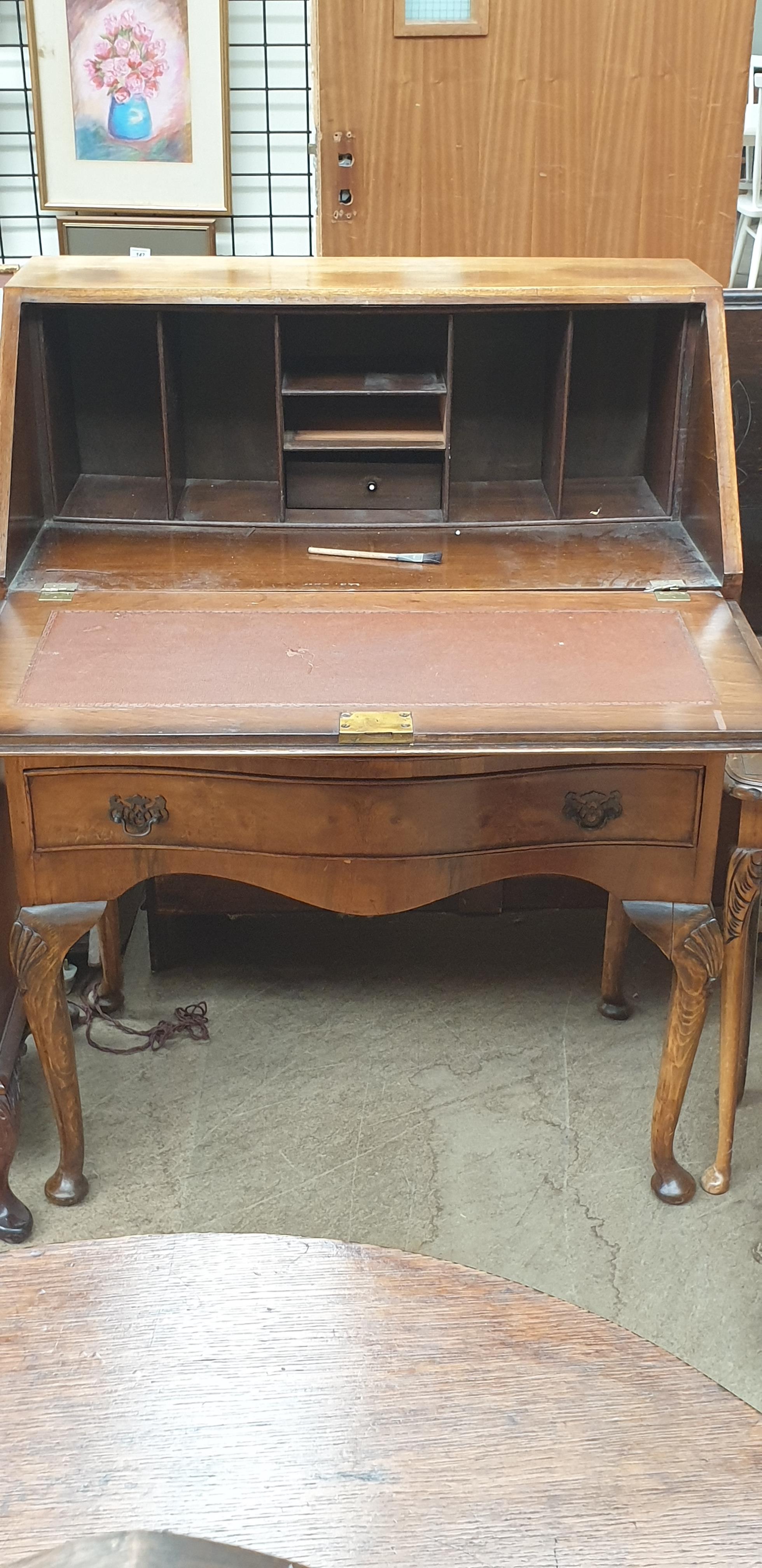 A 20th century walnut drinks cabinet on leaf capped cabriole legs and pointed pad feet together - Image 9 of 12