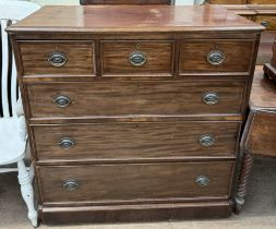 A 19th century mahogany chest of drawers with three short and three long drawers on a plinth