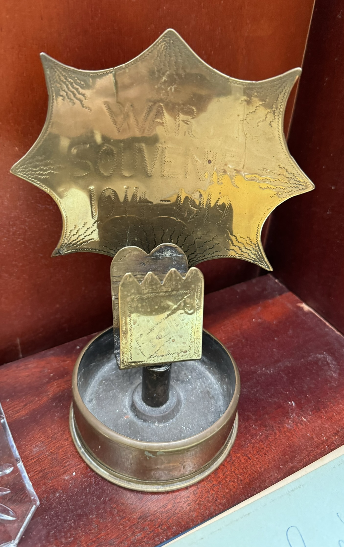 A brass shell case converted into an ashtray with match book holder, - Image 3 of 4