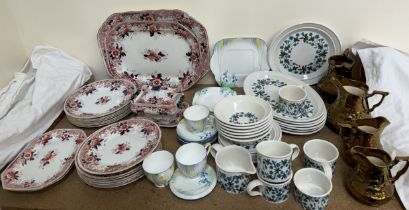 A Burgess and Leigh Oriental pattern part dinner set together with a Grafton pottery part tea set,