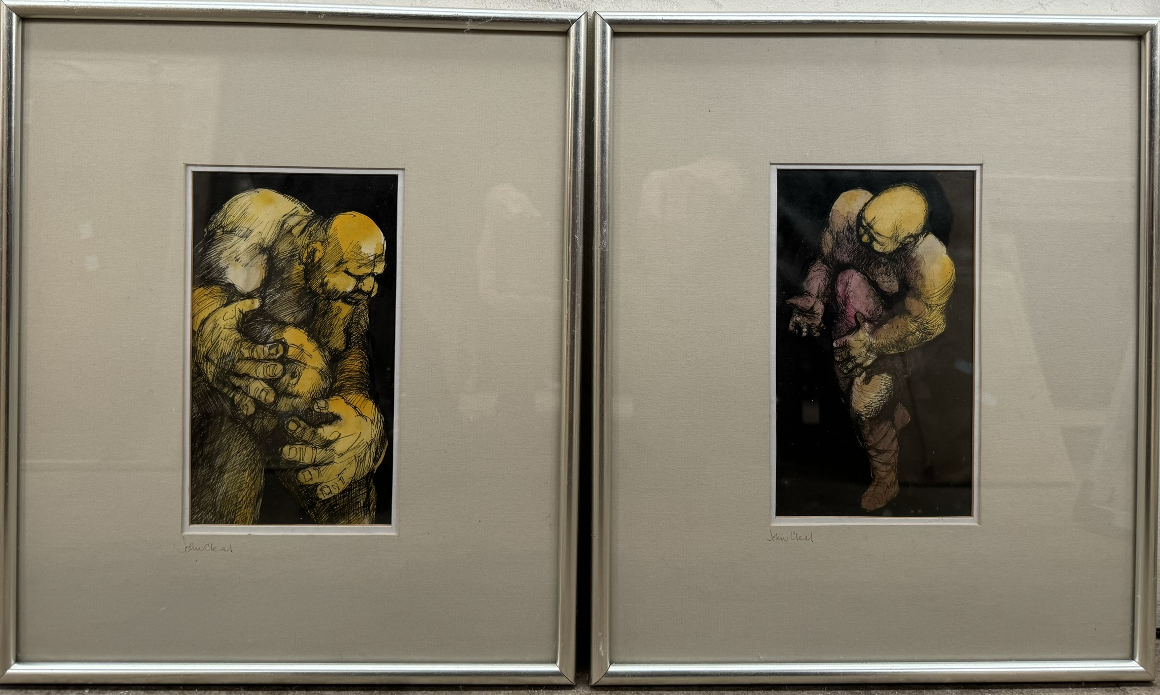 John Cleal Figures Watercolour Signed Together with another by the same hand