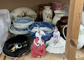 A Ewenny pottery vase together with other pottery vases, plates,