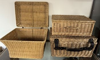 Three wicker hamper baskets