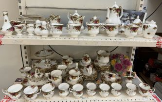 A large collection of Royal Albert Old Country roses teacups, saucers, egg cups, plates, cake stand,