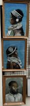 T Howells Head and shoulders portrait of an African lady Pastels Signed Together with two other