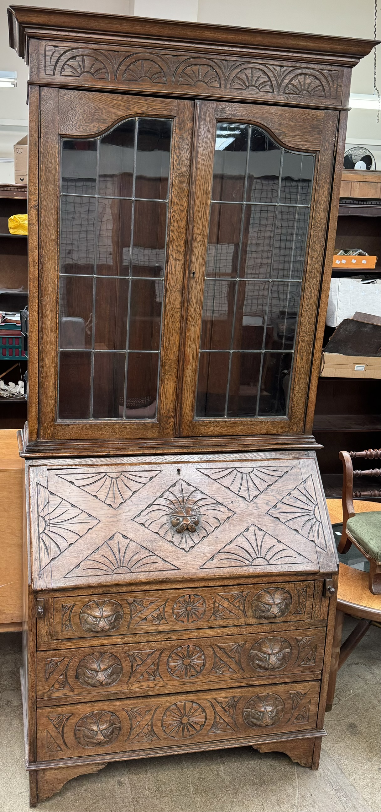 A late 19th century low countries oak bureau bookcase