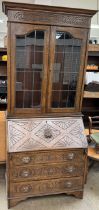 A late 19th century low countries oak bureau bookcase