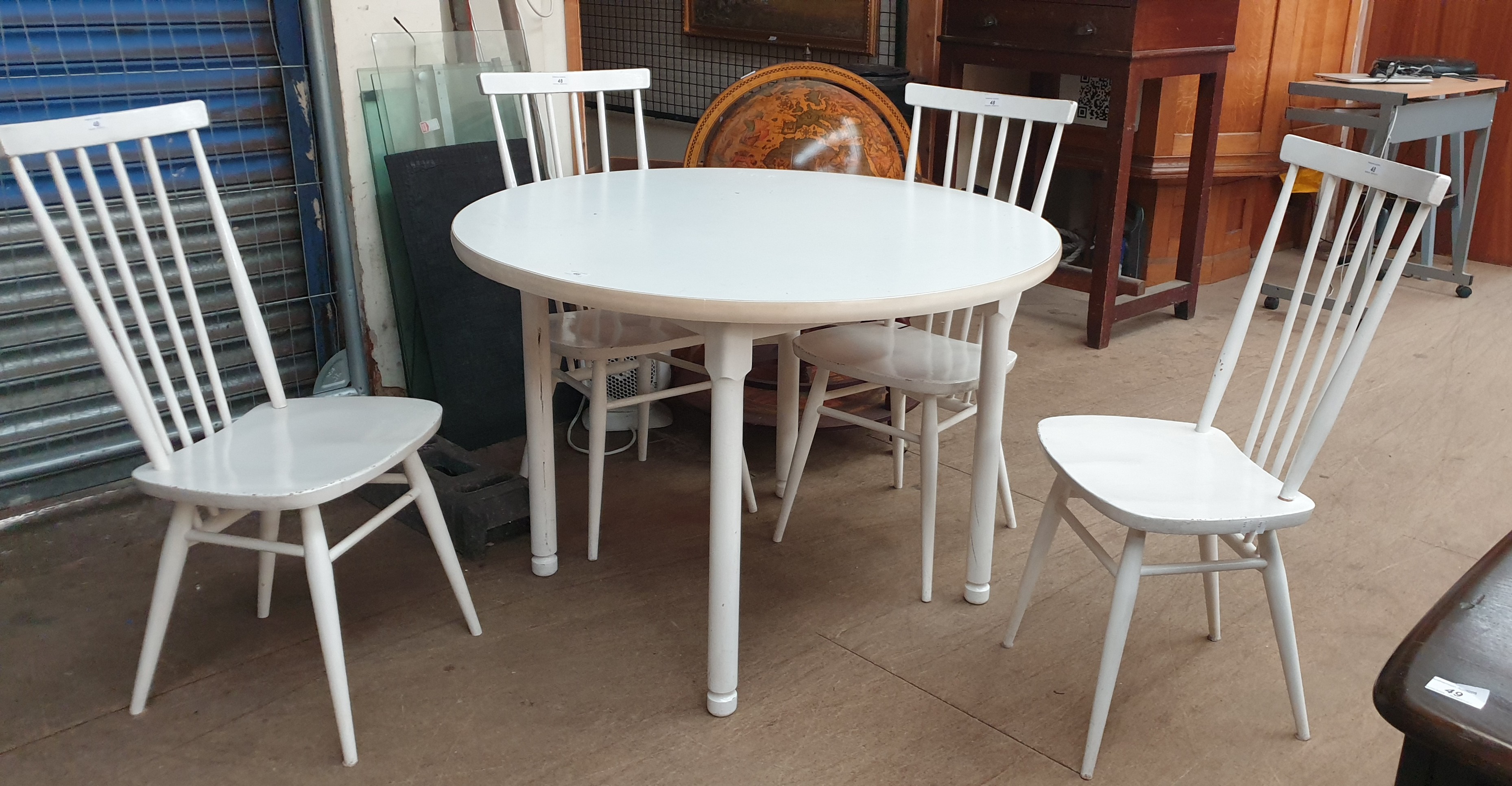 A mid 20th century white painted dining table and four chairs - Image 3 of 3