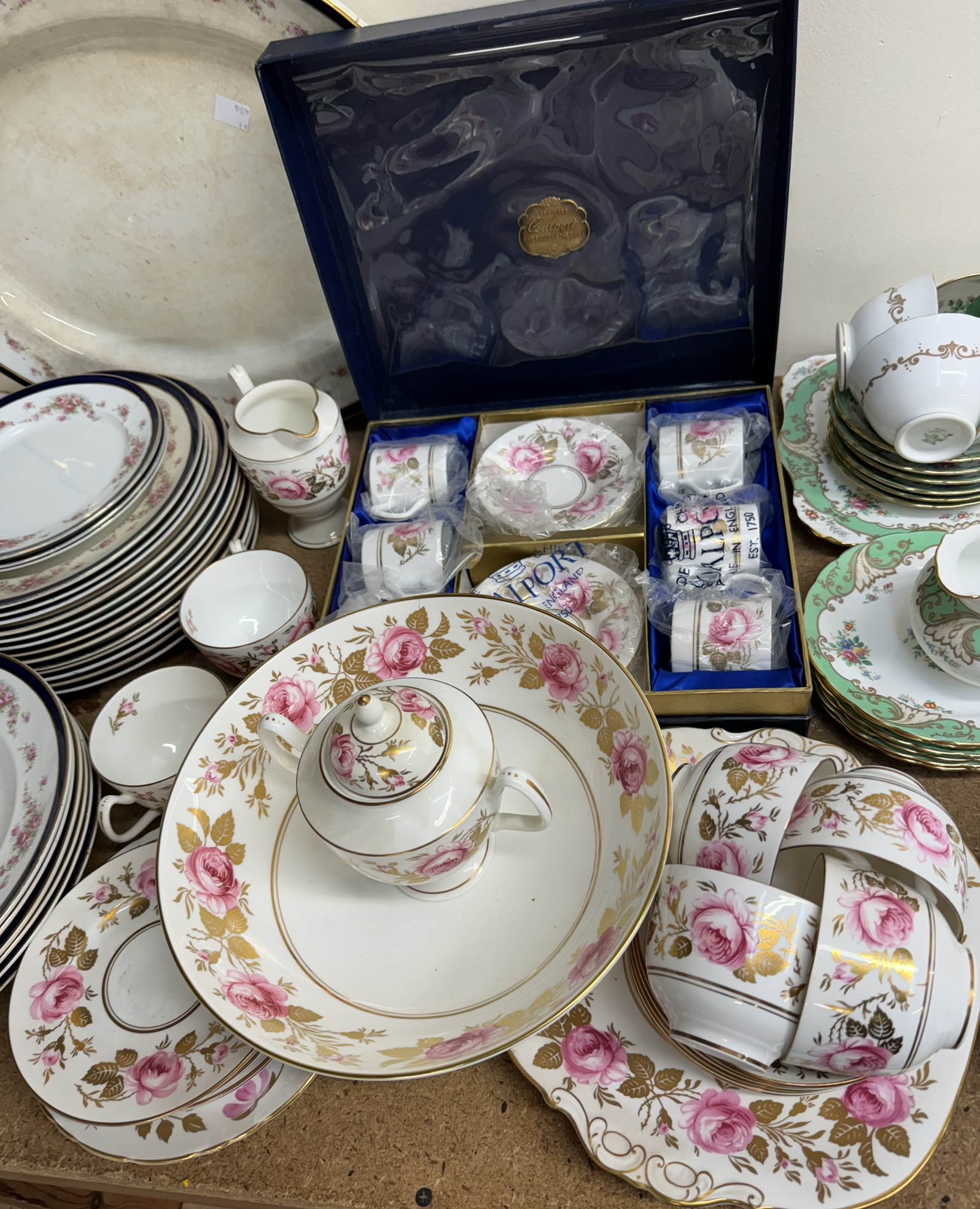 A Coalport rose decorated part tea service together with a matching cased part coffee set, - Image 2 of 2