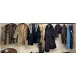 Two Cattiva 100% Silk dresses size 12 together with fur and faux fur coats