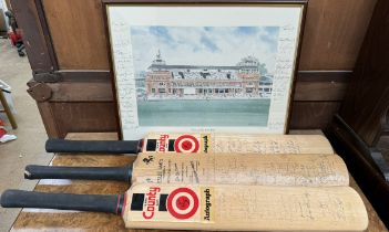 The Lord's Pavilion print after David Gentleman signed to the edge together with three signed