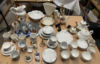 A Royal Albert Satin Rose part tea set together with assorted ceramics and glass etc