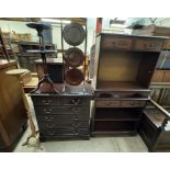 A reproduction mahogany chest of drawers together with a pair of reproduction mahogany bookcases,