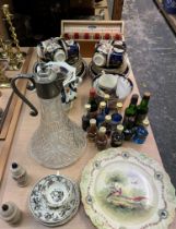 A part tea service together with miniatures including Bols, Coconut Liquer etc,