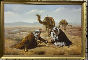 S H Jee An Arabian desert scene Oil on canvas Signed