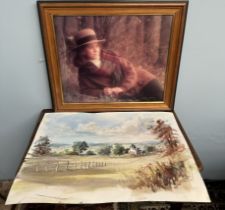 Arnold Lowrey A farmstead Watercolour Together with a framed photo