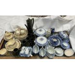 A Portmeirion Totem pattern pottery coffee set together with assorted blue and white pottery and a