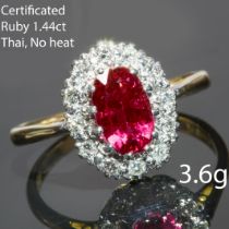 CERTIFICATED RUBY AND DIAMOND CLUSTER RING