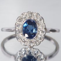 SAPPHIRE AND DIAMOND CLUSTER RING