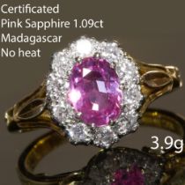 CERTIFICATED PINK SAPPHIRE AND DIAMOND CLUSTER RING