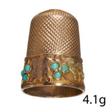 ANTIQUE GOLD AND TURQUOISE THIMBLE