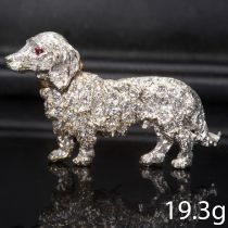 SWEET DIAMOND AND RUBY DOG (DACHSHUND) BROOCH