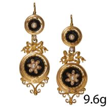 PAIR OF ANTIQUE FRENCH ONYX AND PEARL EARRINGS