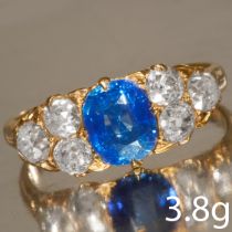 FINE ANTIQUE SAPPHIRE AND DIAMOND RING