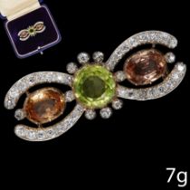 ANTIQUE VICTORIAN PERIDOT TOPAZ AND DIAMOND BROOCH