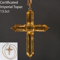 CERTIFICATED IMPERIAL TOPAZ CROSS PENDANT AND A CHAIN
