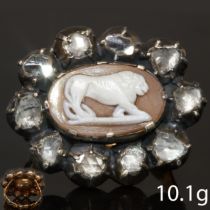 ANTIQUE CAMEO AND DIAMOND CLUSTER RING