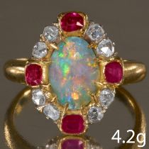 OPAL RUBY AND DIAMOND CLUSTER RING