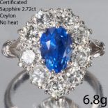 CEYLON SAPPHIRE AND DIAMOND CLUSTER RING