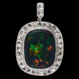 ANTIQUE BLACK OPAL AND DIAMOND CLUSTER PENDANT