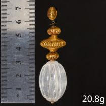 ANTIQUE CARVED ROCK CRYSTAL AND GOLD BEAD PENDANT