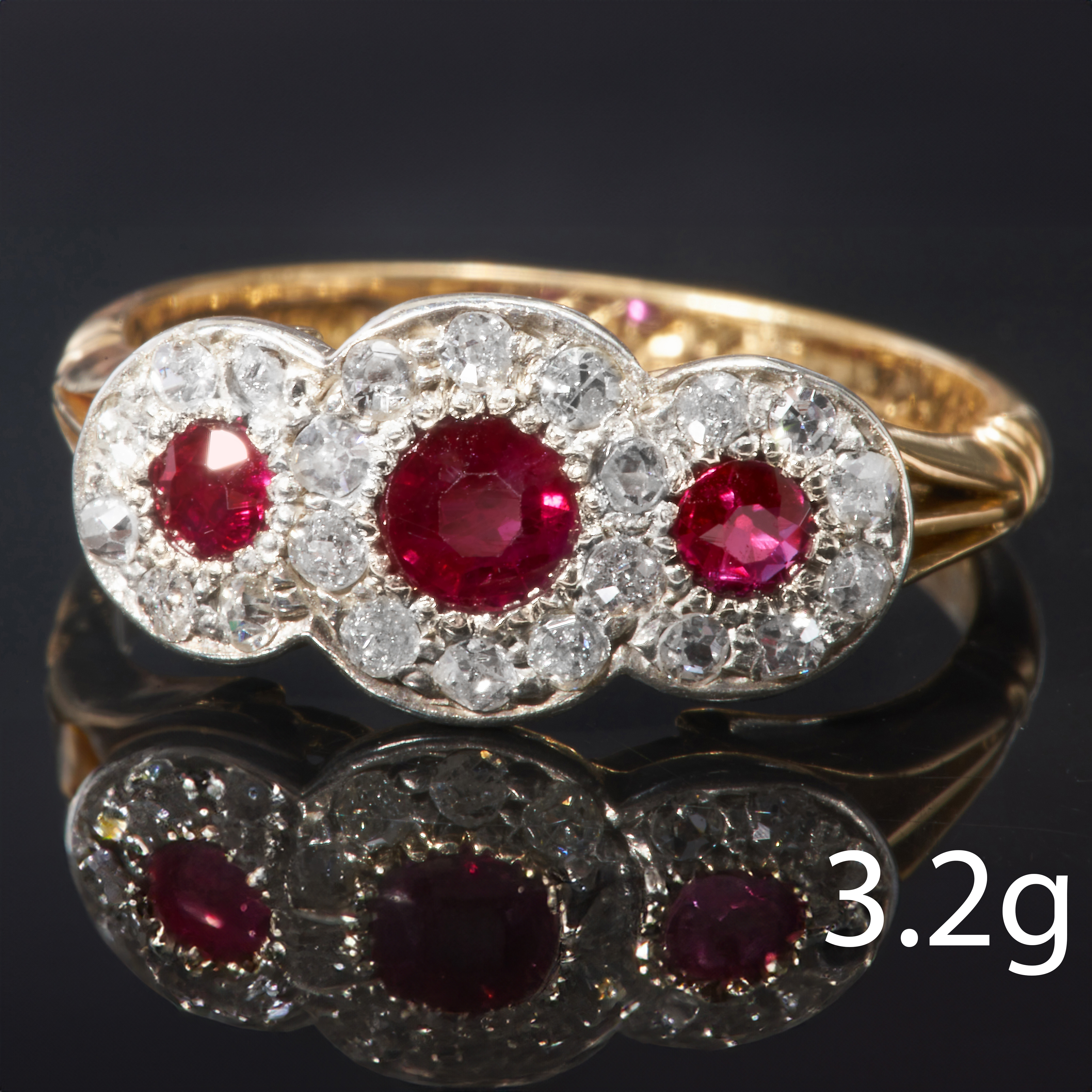 RUBY AND DIAMOND TRIPLE CLUSTER RING